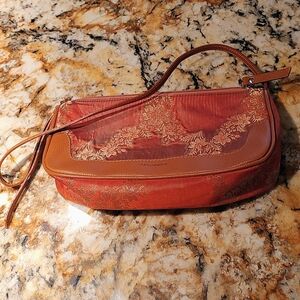 Dolce & Gabbana Coral Red Small Shoulder clutch Bag with Brown Trim, Vintage